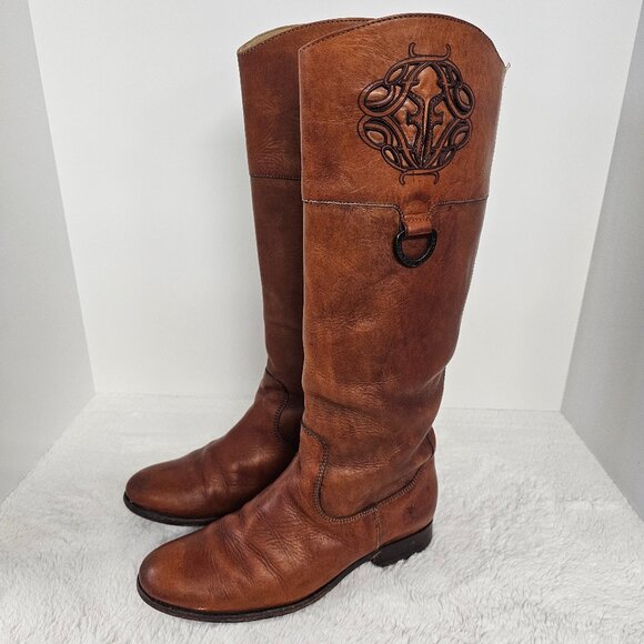 Frye & Co Brown High Equestrian Boots Leather Boho Western 9 - Picture 1 of 16